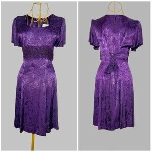 Vintage Jody California Purple Dress with Floral Appliqué, Corset Tie Back 7 (S)